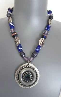 Chicos Statement Necklace Silver, Glass,  Acrylic Beads 16-18 inches Long - Image 1 of 4