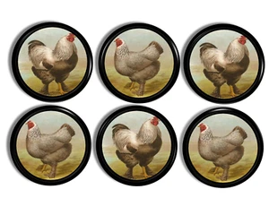 Pomelli per pollaio vintage - set 6 tira cassetti gallo e gallina fattoria - Foto 1 di 6