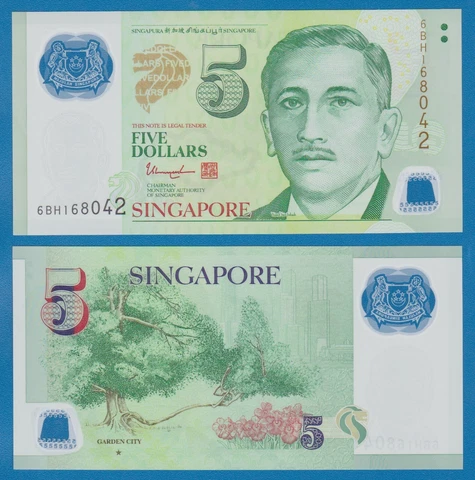 Singapore 5 Dollars P 47 New ND 2020 One Solid Star on back Polymer UNC Cover