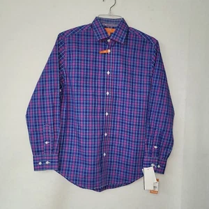 Tallia Shirt Boys 14 Blue Fuchsia Plaid Long Sleeve Button Up Dress Shirt New - Picture 1 of 14