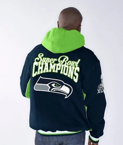 Seattle Seahawks Super Bowl Champions Triumph Commerative Mens Jacket - Navy - Picture 1 of 2