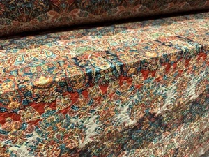 Stretch Spandex Jacquard Jersey Fabric, Per Metre - Paisley Print - Orange Cream - Picture 1 of 4
