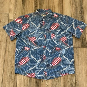 Huk Fishing American Flag/Patriotic Fish All Over Print Button Up Shirt XL EUC - Picture 1 of 6