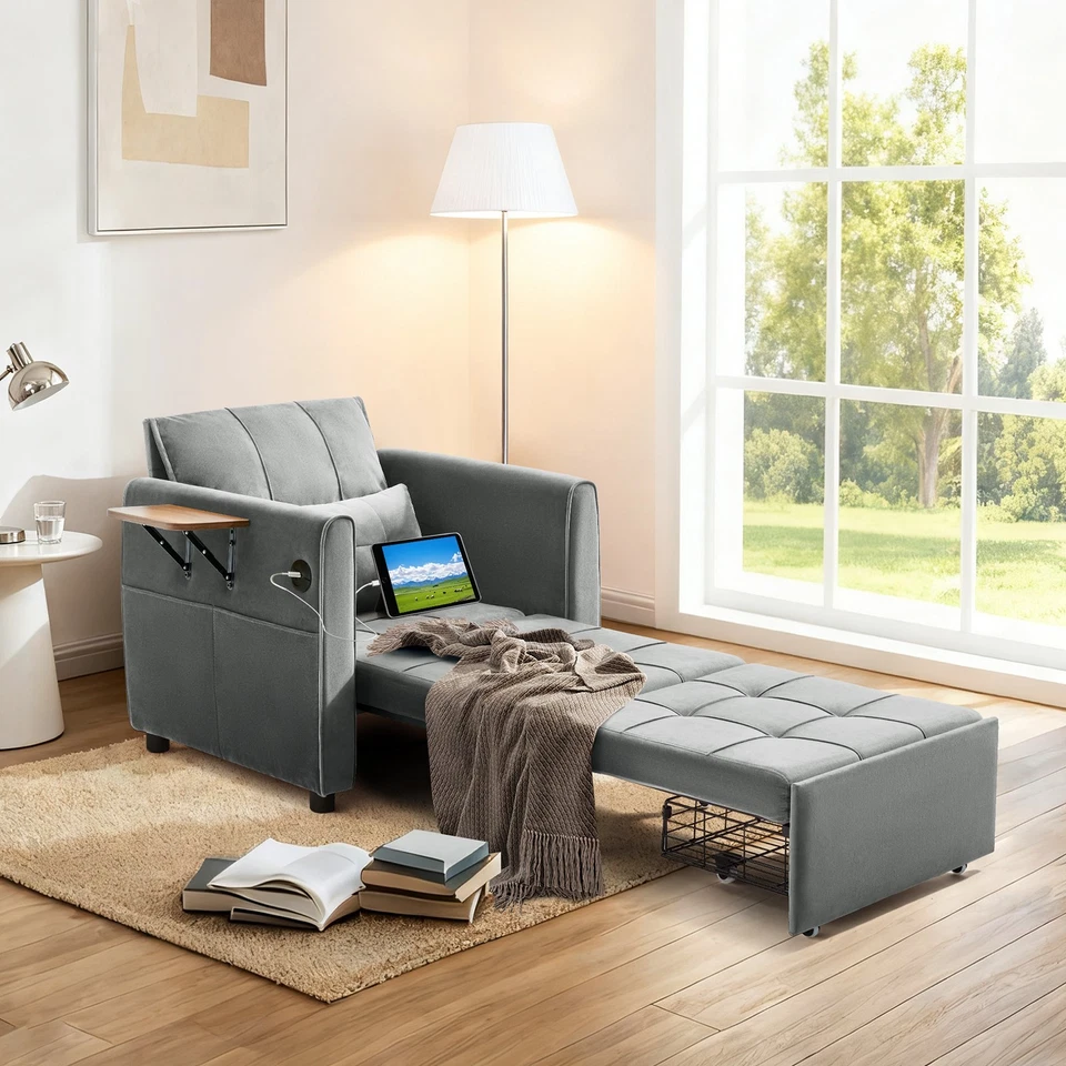 Silla Cama Extraíble 90" para Adultos con Mesa Ala, Carga USB y Almacenamiento Foto 1 de 1