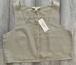 NEXT OLIVE GREEN LINEN BLEND CROPPED TOP..BRAND NEW..SIZE 16 PETITE - Picture 1 of 2
