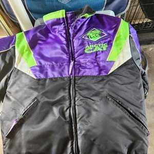 VTG Arctic Cat Jacket Men Medium Purple Black Neon Insulated 80s Snowmobile Coat - Picture 1 of 16