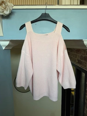 M&S Womens Pastel Pink Knit Off the Shoulder Jumper Sweater L 12-14 - Image 1 of 4