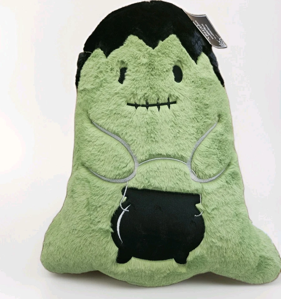 Martha Stewart Frankenstein & Cauldron 人造毛皮装饰万圣节枕头 全新带标签 — 第 1/1 张图片