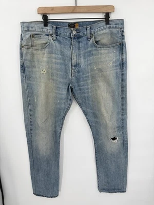 Jeans J Crew 770 Azul Japón Kaihara Denim 36x30 Clásico Lavado Ligero Envejecido Foto 1 de 4