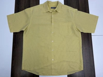 Talbots For Men Size XL Modal Micro Check Yellow Button Shirt Short Sleeve - Image 1 of 4