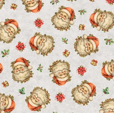 Quilting Treasures - Holly Jolly - Retratos de Papá Noel - Gris, tela por comprar Foto 1 de 4