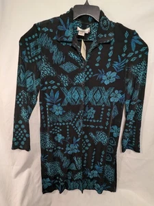 Coldwater Creek Knopfleiste Staubtuch schwarz blau Slinky Reise Jacke Gr. 12 neu - Bild 1 von 6