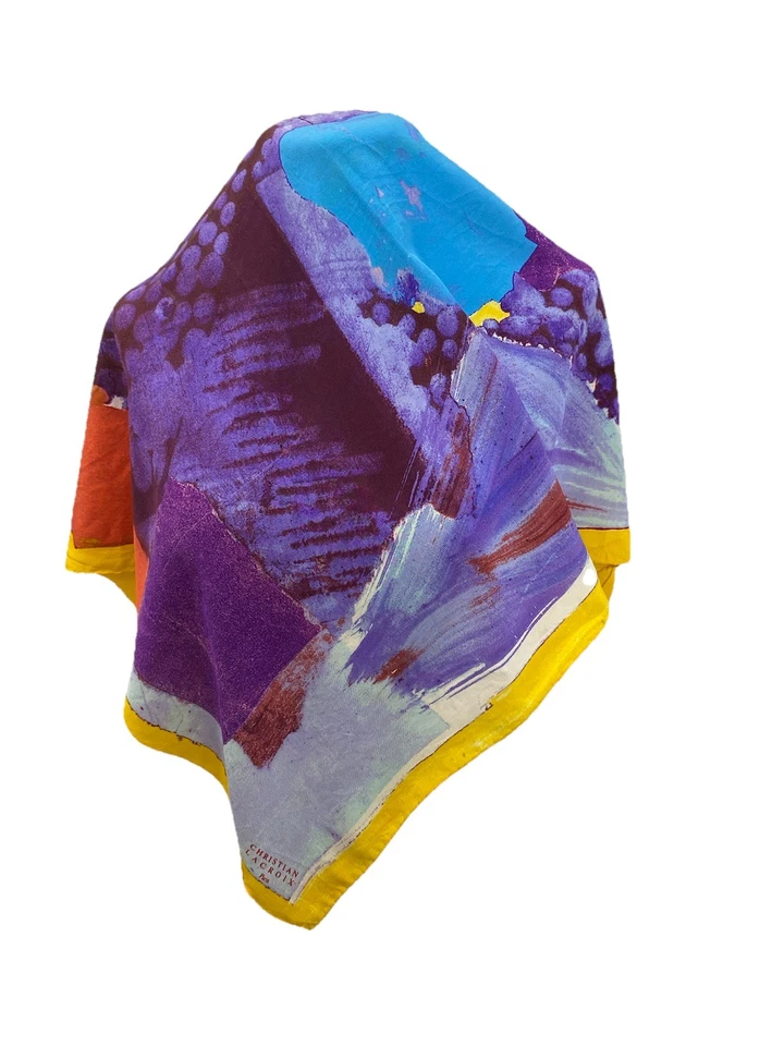 S49#Bufanda de seda Christian Lacroix - Retro estampado floral y geométrico 34 pulgadas Foto 1 de 4