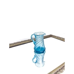 Vintage Himmelblau Glas Wirbel Gedreht Optik Milchkännchen Krug - Bild 1 von 10