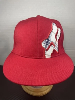 Boné Fox Racing vermelho com logotipo xadrez masculino adulto tamanho 7 100% algodão BOM - Imagem 1 de 4