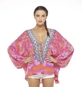Camilla Vintage Gypsett Lace Up Silk Blouse Long Sleeve Top Swarovski Crystals - Picture 1 of 24