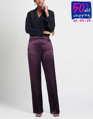 RRP€480 BARBARA BUI Silk Satin Trousers FR38 US6 UK10 M Purple High Waist - Image 1 of 4
