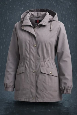 Chaqueta con Capucha Gallery Mujer Talla Pequeña - Abrigo Gris Cremallera Frontal, Cintura Ajustable, Foto 1 de 4