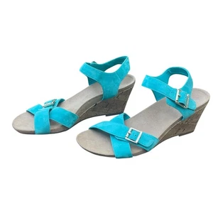 Vionic Anka türkis Wildleder Leder Sandale Kork Keilabsätze Größe 7 - Bild 1 von 15