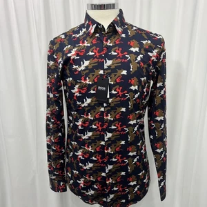 Camicia HUGO BOSS Designer Finest Tessuto Italiano Motivo Mimetico Uomo 38 - Foto 1 di 17