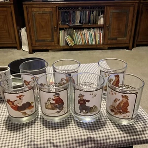 Rockwell "Boy and Dog" 7 Tumblers. Original Brown & Bigelow Complete Set. 1958. - Picture 1 of 18
