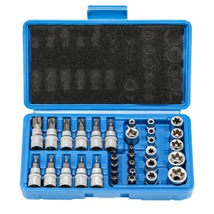 NEW 34pcs Torx Star Sockets & Bit Set Male Female E-torx Security Bits 3/8 Drive - Picture 1 of 16