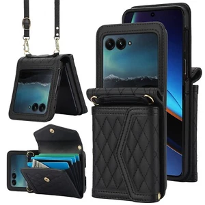 Funda tipo billetera de cuero con rejilla de diamante para Motorola Razr+ Plus 2024 2025 2023 - Imagen 1 de 68
