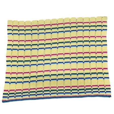 Manta afgana de ganchillo amarilla azul rojo verde rayas grande 76"x60" Foto 1 de 4