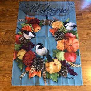Welcome Flag Birds Wreath Blue Indoor Outdoor 30”X42” 2008 - Picture 1 of 2