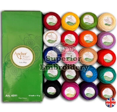 20 Best Colours Anchor Pearl Cotton Embroidery Crochet Thread ball size 8,85m UK - Image 1 of 4