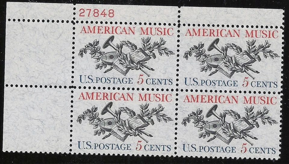 US Scott #1252, Plate Block #27848 1964 American Music 5c FVF MNH Upper Left - Image 1 of 1