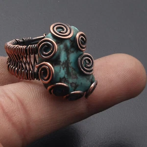 H5367 Turquoise Wire Wrapped Ring US 9 Gemstone Jewelry - Picture 1 of 3