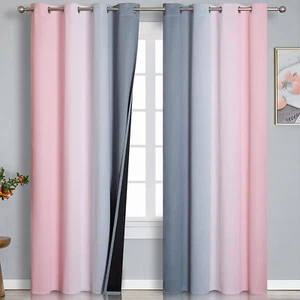 Pink and Grey Blackout Curtains 84 Inch Length,Ombre Full Room Darkening Window - Picture 1 of 10