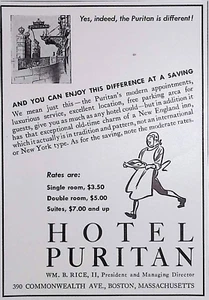 Vtg Print Ad Hotel Puritan Boston, Mass New England Inn Charm - Picture 1 of 1