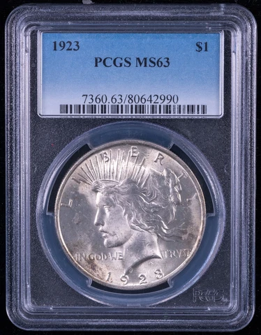 1923 Peace Silver Dollar - PCGS MS63 - PB10 990 Cover