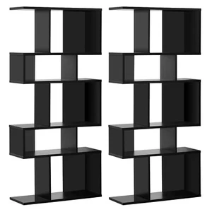 2 PCS Freestanding 5 Cubes Ladder Shelf Bookshelf Display Rack Bookcase Black - Picture 1 of 8