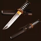 16''Self-defense Sharp Knife Japanese Samurai Black Tanto Handmade Short Sword