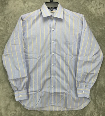 Camisa para hombre Turnbull & Asser XL azul a rayas con botones manga larga algodón Foto 1 de 4