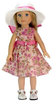 Floral Dress & Hat Fits 14.5  American Girl Wellie Wishers Doll Clothes Wisher • 9.94$