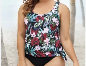 Women Multi color floral Side Tie swimsuit Tankini bikini Top XL - Picture 1 of 3