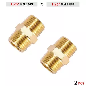 2 X Brass Pipe Hex Nipple 1-1/4" Male NPT X 1-1/4" Male NPT Fitting - Picture 1 of 3