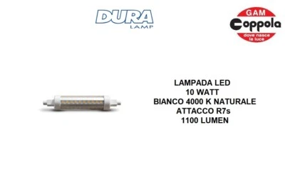 LAMPADA LED 10 WATT R7s LUCE NATURALE 4000 K 1100 LUMEN DURA LAMP ERRE7s L1980N - Immagine 1 di 2