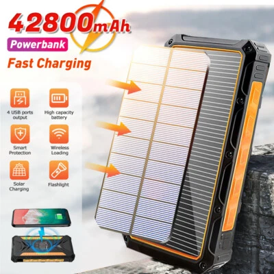 42800mAh Super 4 USB Portable Charger Solar Power Bank Flashlight for Cell Phone - Image 1 of 4