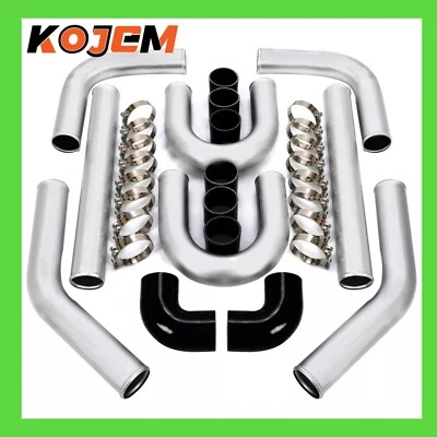 3" DIY Polished Intercooler Piping w/ U Pipe Black Silicone Coupler + Clamp Kit - Image 1 of 4