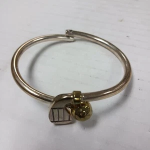 Vintage Mexico Sterling Silver Golf Club 2 Tone Oval Hinge Bangle Bracelet - Picture 1 of 5