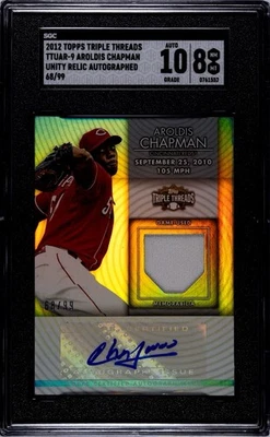 Aroldis Chapman 2012 Topps Triple Threads Unity 签名遗迹 #TUAR-9 /99 SGC 8 — 第 1/2 张图片