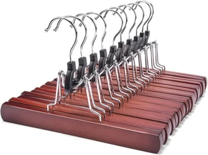 Wooden Pants Hangers, Cherry, 10-Pack - Non Slip Skirt Hangers with Clamp, Smoot - Picture 1 of 12