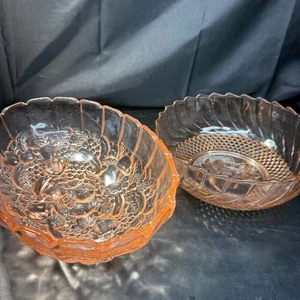 Lot of TWO Antique/Vtg PINK Depression Glass Footed Oval Bowl&Round Serving Bowl - Picture 1 of 15