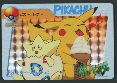 1998 Pokemon Japanese Bandai Carddass Vending Togepi & Pikachu-Prism #126 - Bild 1 von 2
