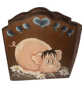 Servilletero de madera vintage cerdo y corazones arte popular - Imagen 1 de 6